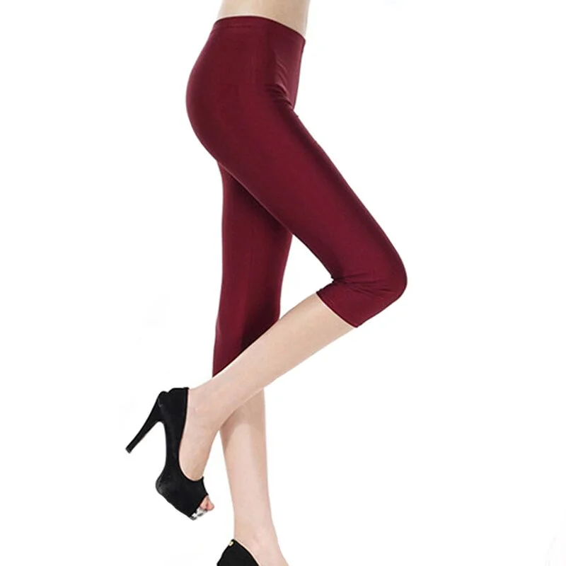 CUHAKCI Summer Fluorescent Shiny Leggings Women Spandex Shinny Pant Elasticity Casual Trousers High Waist Capris