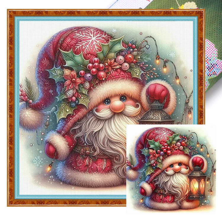 【Huacan Brand】Christmas gnome 40*40cm 11CT Stamped Canvas Cross Stitch gbfke