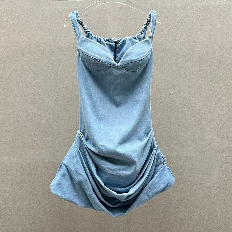 Womens Denim Dress Sexy Sleeveless Mini Tube Jeans Short Dresses 