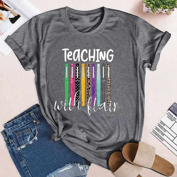 Womens Teaching with flair tshirt flair Pen, Teacher Gift T-Shirt