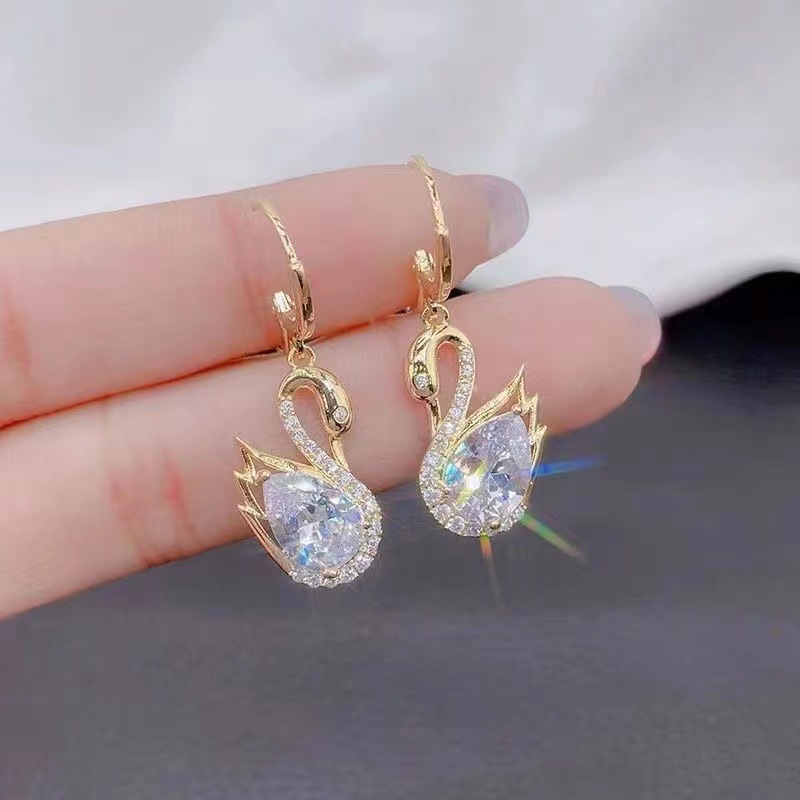 Elegant Gold Swan-Shaped Rhinestone Hoop Earrings 2024 - Flycurvy 