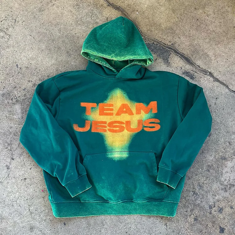 Team Jesus Print Long Sleeve Hoodies