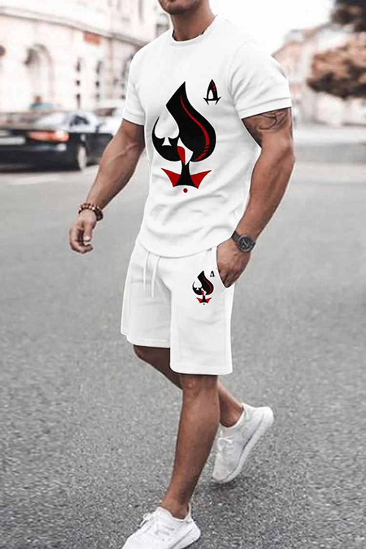 Tiboyz Outfits Mens Casual Fashion Poker Print Two Piece Set