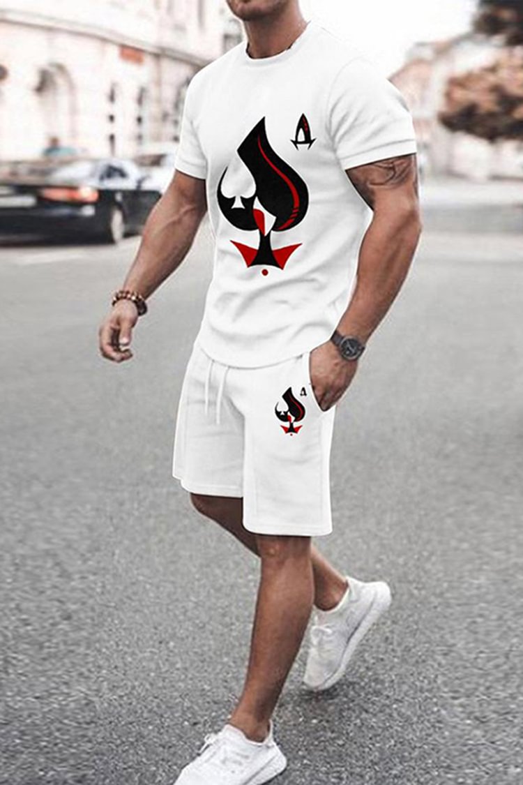 Tiboyz Outfits Mens Casual Fashion Poker Print Two Piece Set
