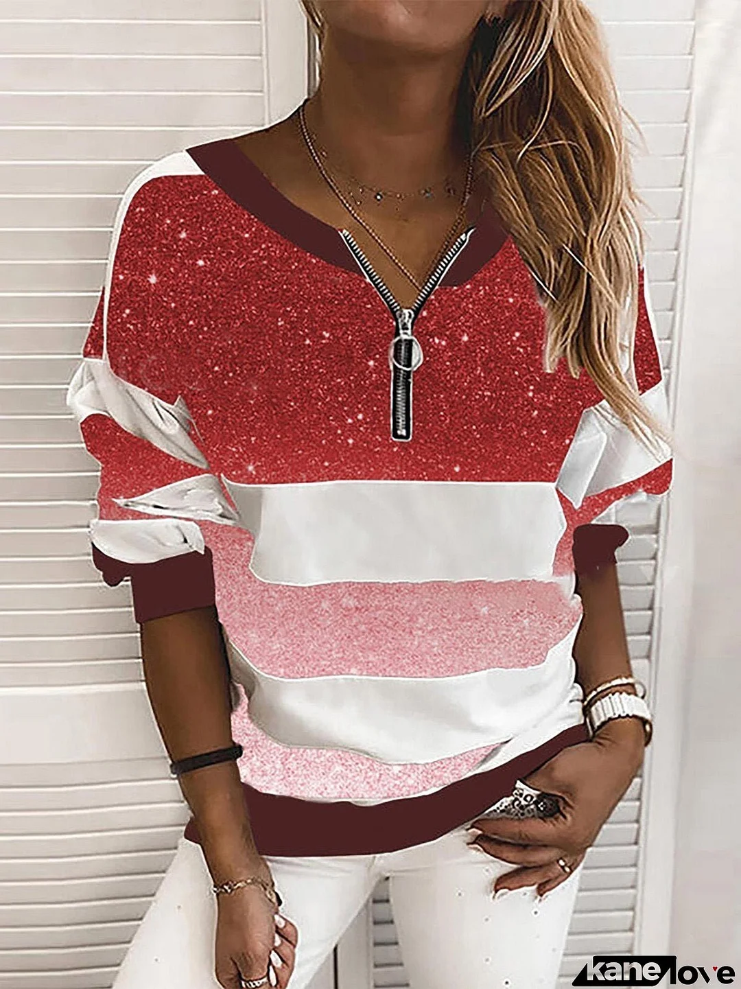 Women's Hoodies Striped Long Sleeve Zipper Loose Hoodie