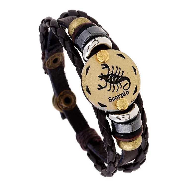 Scorpio - Retro Zodiac Sign Leather Wrist Band Bracelet