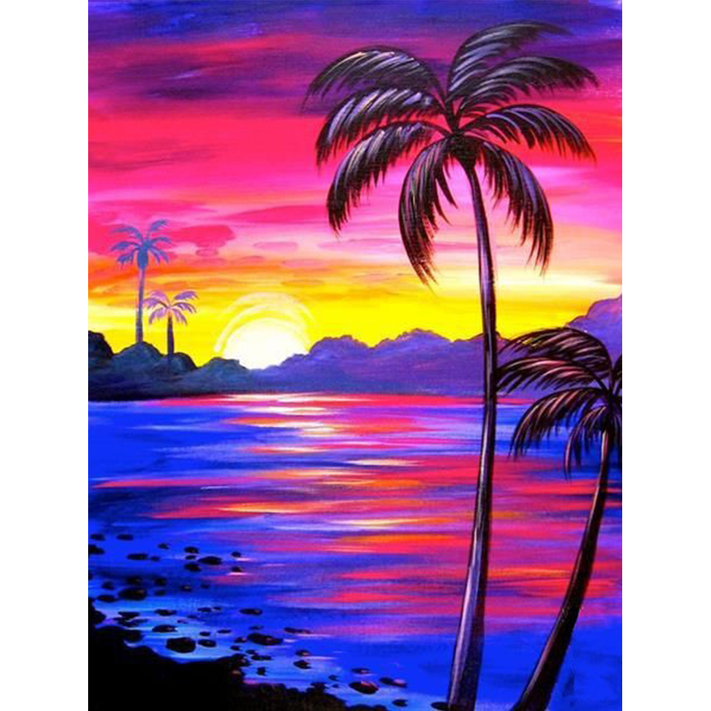 

30*40CM - Square Drill Diamond Painting - Sunset Beach Coconut Tree, 501 Original