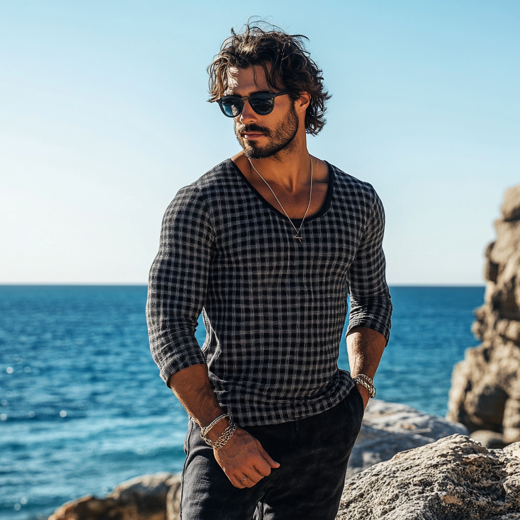 Holiday Bohemian Beach Men's Linen Casual Long Sleeve Shirt Top-inspireuse