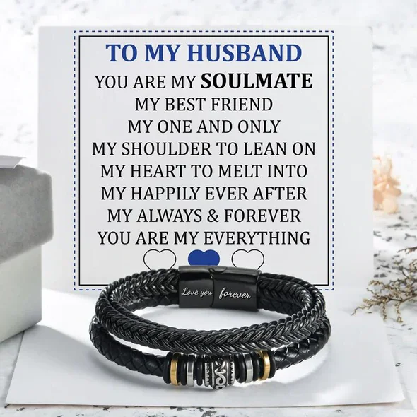To My Husband Braided Leather Bracelet "You Are My Soulmate"