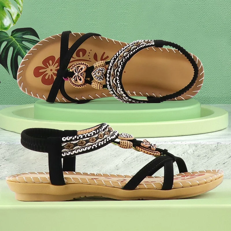 2021 new Women sandal Rhinestone printing sandals Women Summer shoes Vintage crystal Elastic band Sandals ladies Female shoes