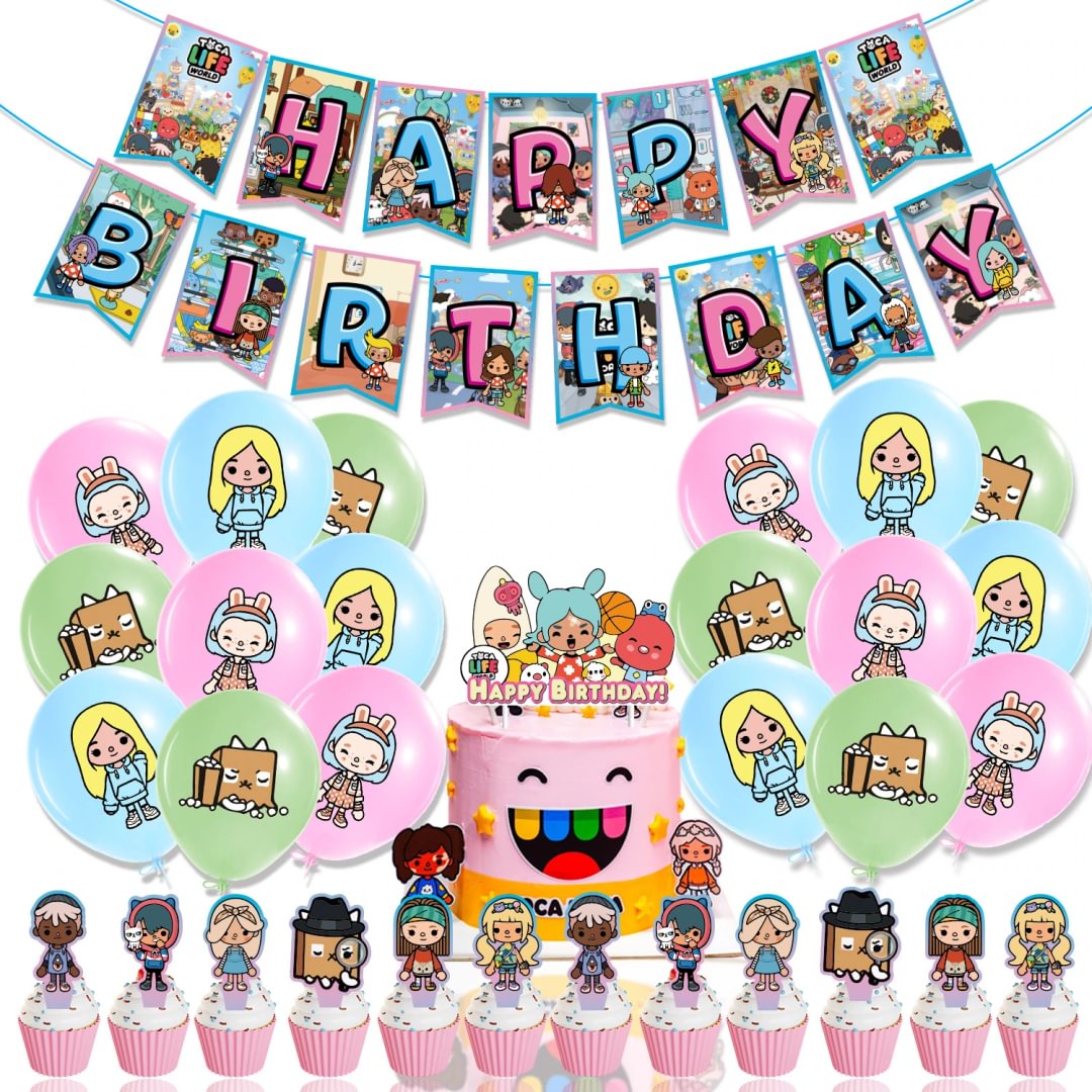 The Toca Life Birthday Party Supplies Decoration Kit Banner Cake Toppers Balloons