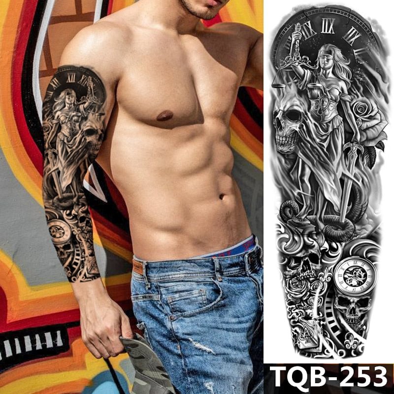 Old School Large Arm Sleeve Tattoo,Waterproof Full Temporary Tattoo Sticker Men Lion Body Art Tattoo For Men Girl