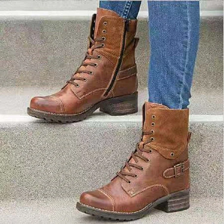 Chunky-heel Lace-up Boots For Women