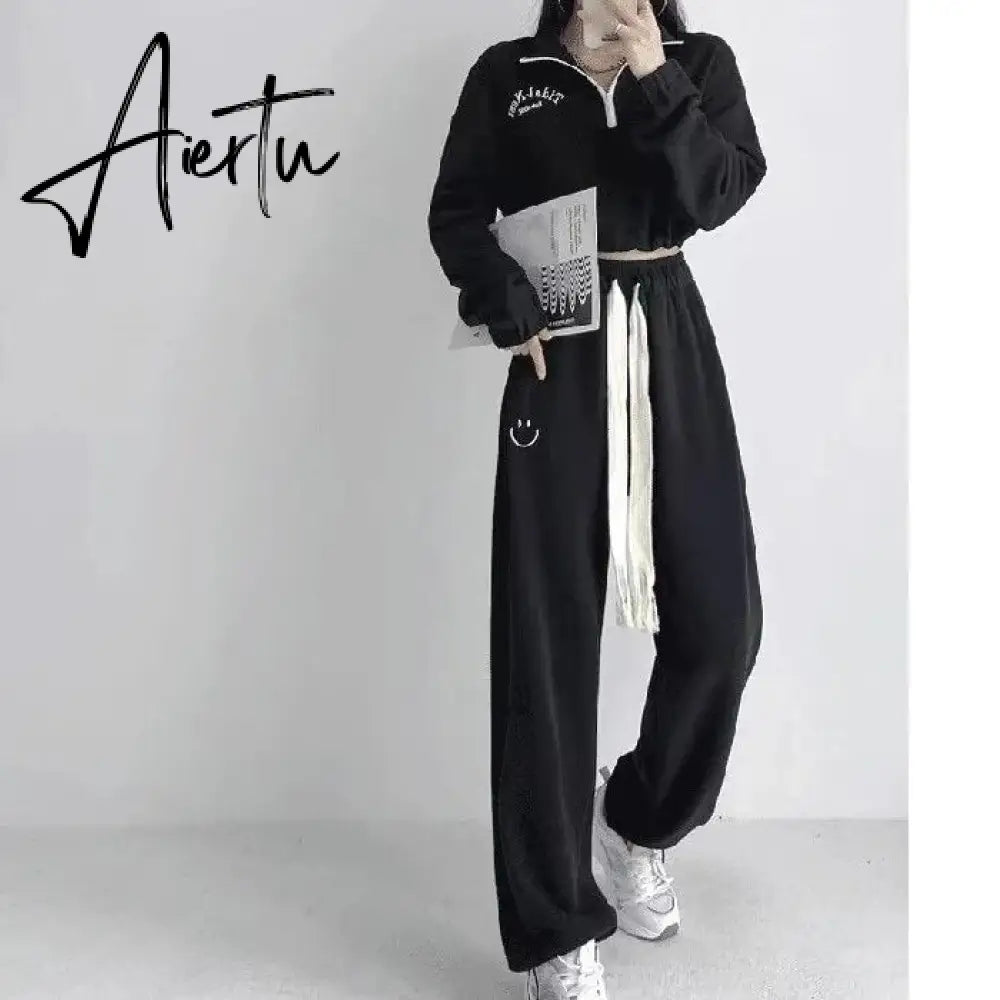 Women Y2k Tracksuit Sweatpants 2 Pieces Sets Womens Hoodies and Trousers Sports Suit Zip Crop Top Sweatshirts Pants Outfits Aiertu