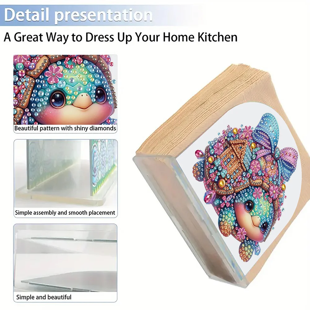5D DIY Tortoise Acrylic Diamond Art Painting Napkin Holder Set