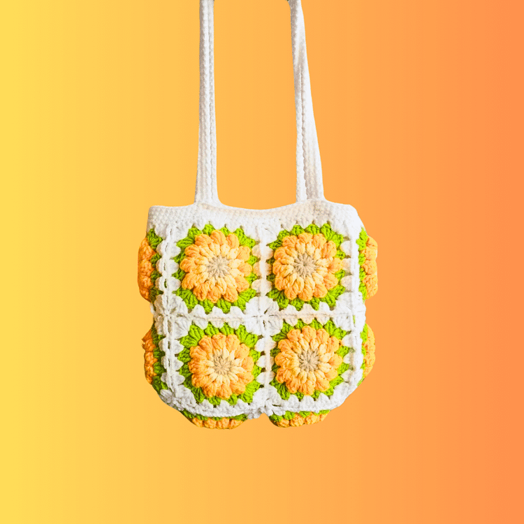 Lulusnow Handmade Yellow Granny Square Crochet Crossbody Bag