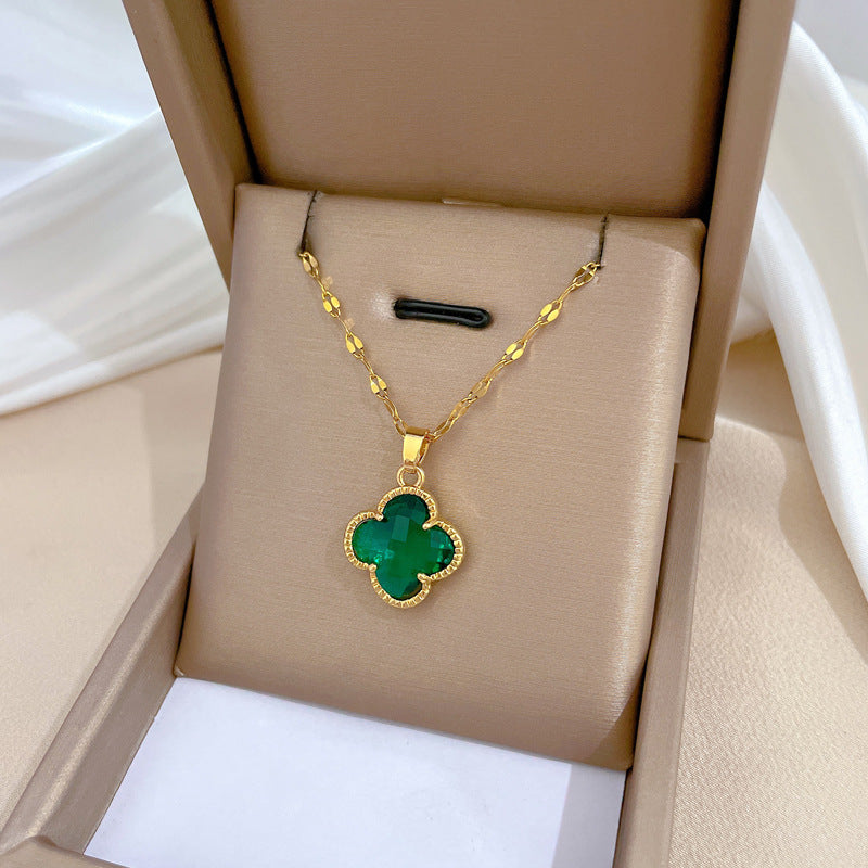 2 Pieces Minimalist Geometric Titanium Steel Diamond Inlay Necklaces