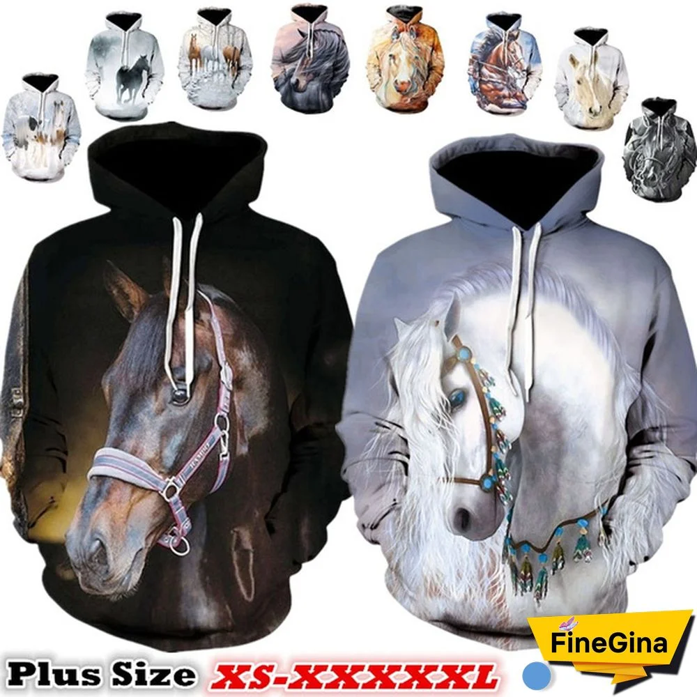 Fashion Sweatshirt Men/Women 3D Horse Print Hoodies Unisex Sweatshirts Streetwear Pullovers Tops XS-5XL Plus Size