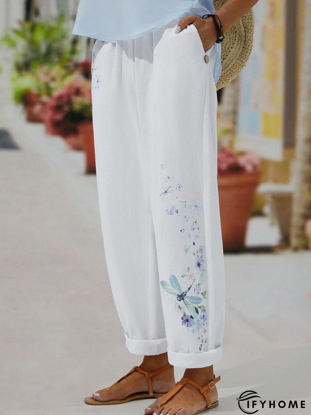 Cotton Linen Casual Summer Beach Floral Pants | IFYHOME