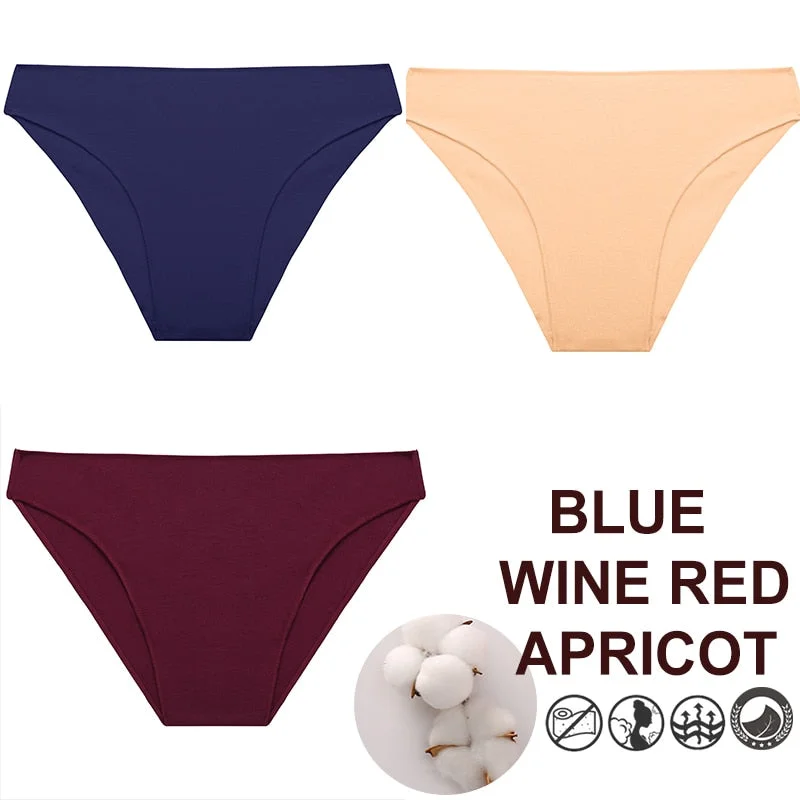 FINETOO 3PCS/Set M-XXL Panties Women Cotton Lingerie Woman Underwear Sexy Femme Underwear Girls Underpant Panty  7 Solid Colors