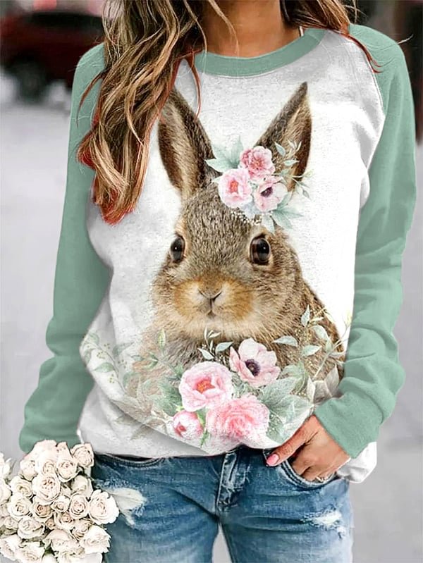 Women's Happy Easter Cute Bunny Print Sweatshirt