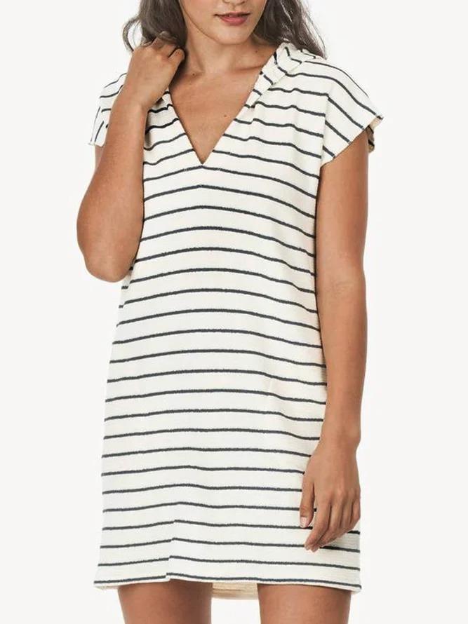 Casual Short Sleeve Striped Hooded Dress