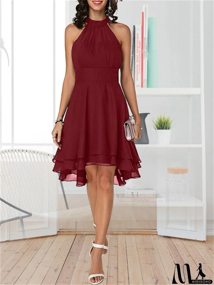 MidiSono - New Elegant Halter Sleeveless High Waist Slim-Fit Cocktail Dresses For Wedding Guest