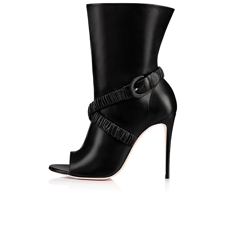 Black Peep Toe Booties Stiletto Heel Ankle Boots |FSJ Shoes