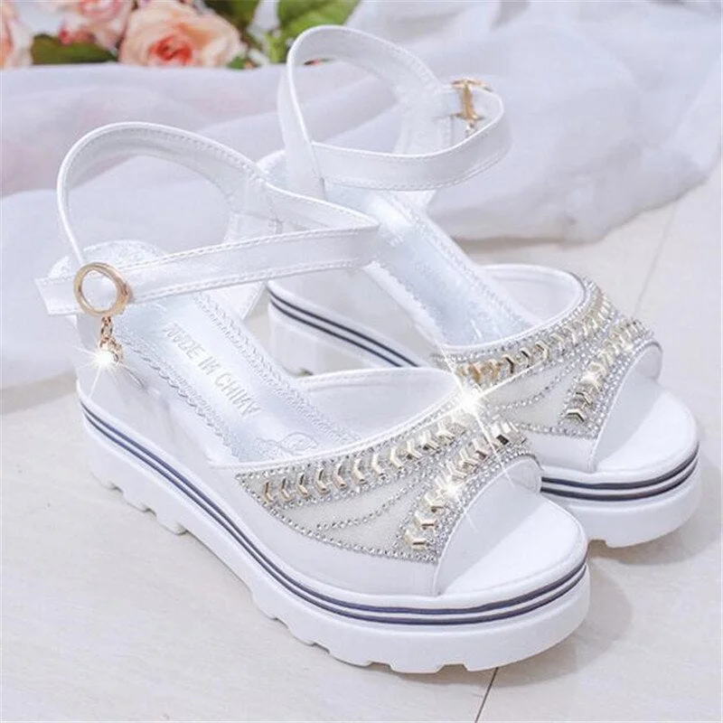 New wedge with female sandals fish mouth buckle with flat bottom platform waterproof platform thick bottom cake women's shoes