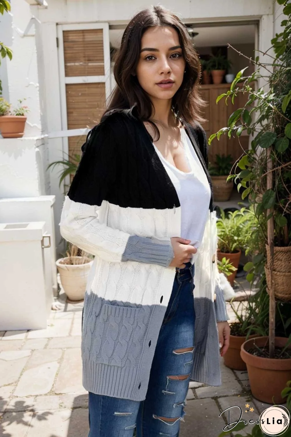 cozy cable knit button front long sleeve cardigan