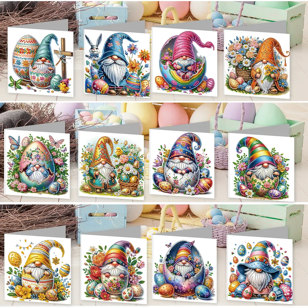 12PCS Easter Goblins DIY Rhinestone Diamond Art Mosaic Postcards with Envelopes Diamond Art Painting Greeting Card Kit for Birthdays Thanksgiving & Special Occasion (IHK110)