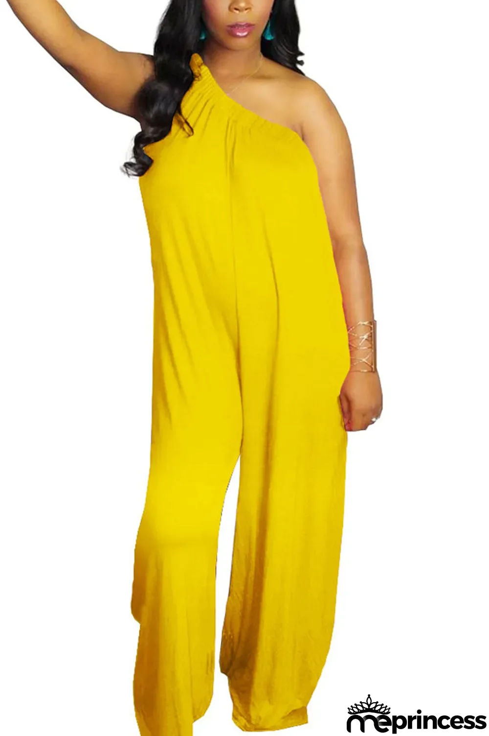 rose red Fashion Sexy Patchwork Solid Polyester Sleeveless one shoulder collar Jumpsuits