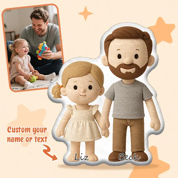 Custom Cartoon Doll Pillow &ndash; Personalized Doll That Looks Like You | Mini Me Pillow with Face & Name For Couple For Family For Kids