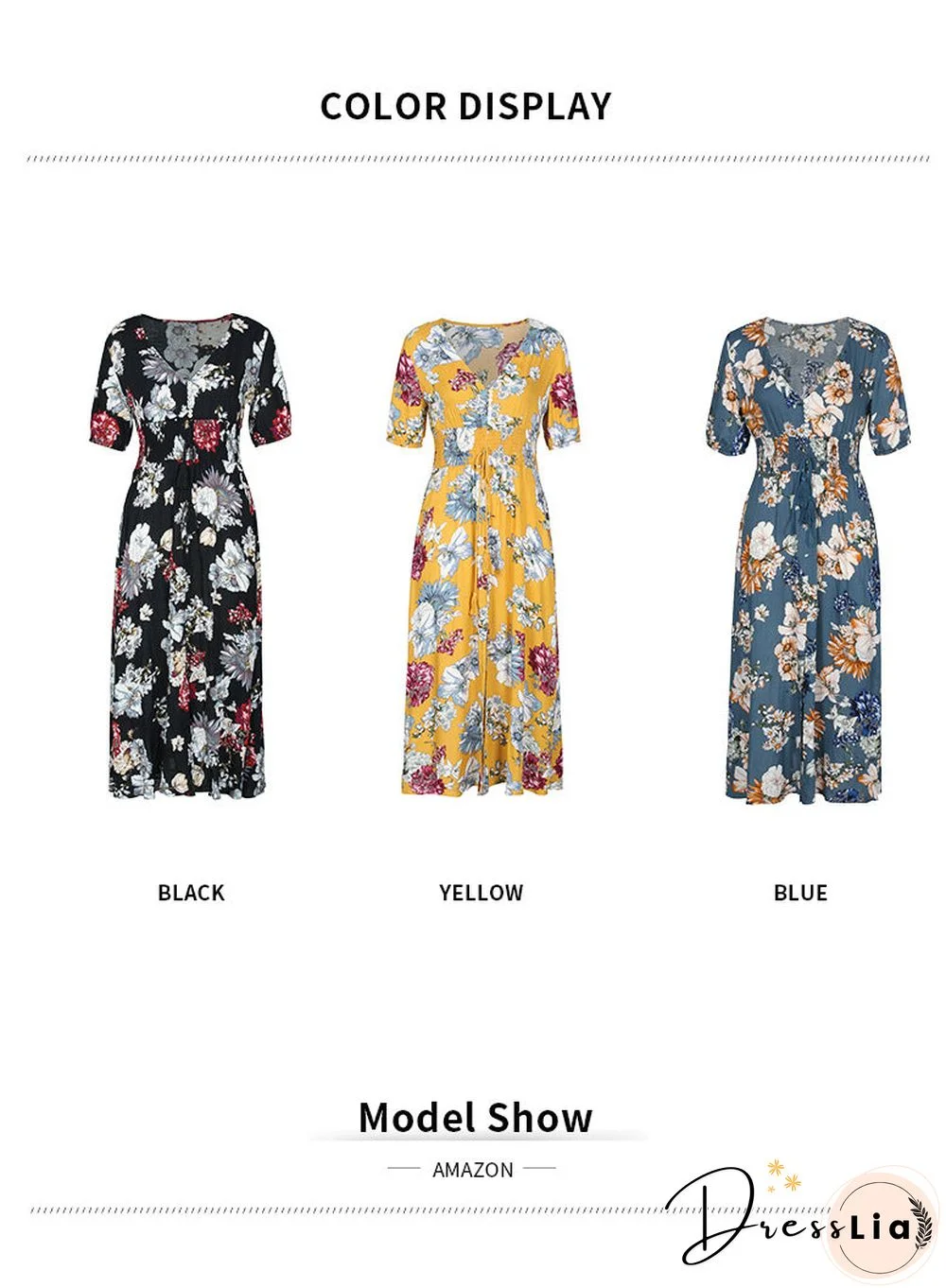 Elegant Short Sleeve V Neck Floral Maxi Dress