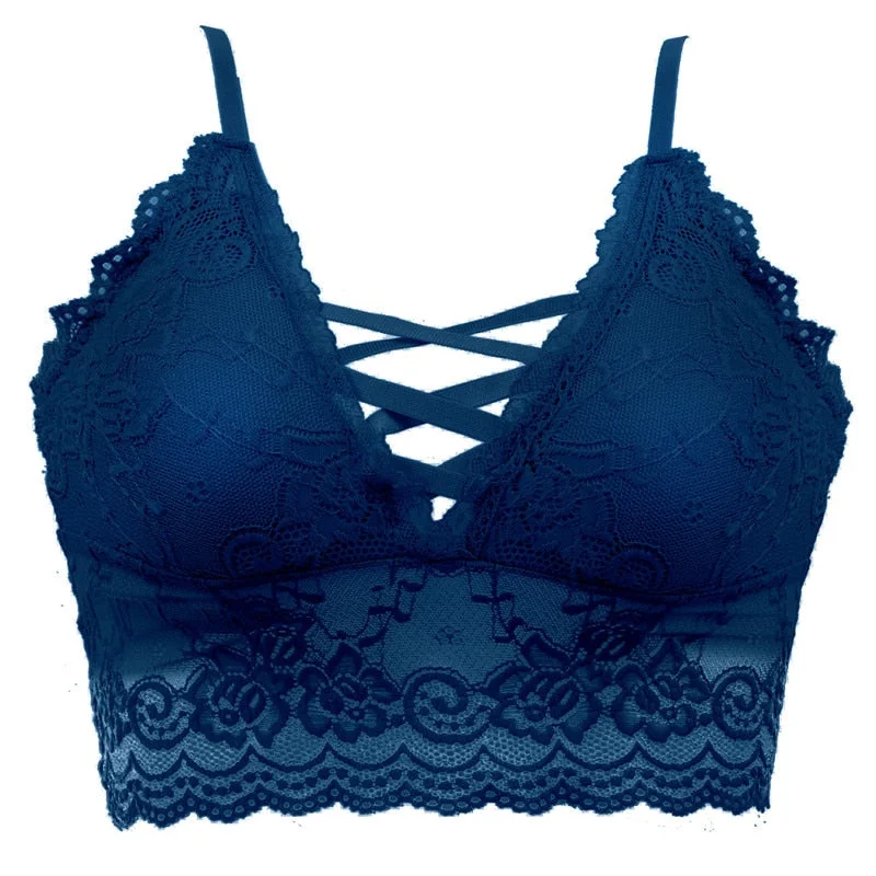 FINETOO Sexy Bralette Padded Bras For Women Transparent Wireless Bra Lace Intimates Lace Bralette Backless Brassiere Crop Tops