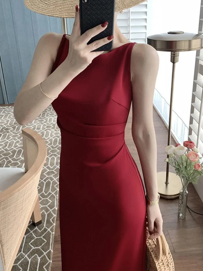 One-shoulder Sleeveless Long Dress