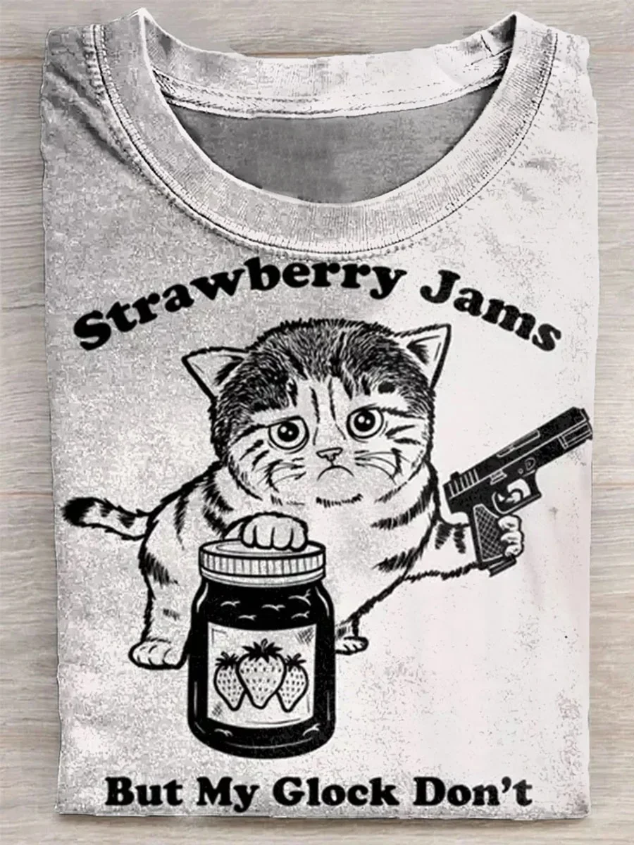 Eagerlys  Strawberry Jams But My Glock Don’t Cat T-shirt Eagerlys