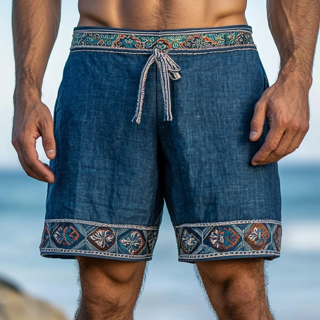 Men's Bohemian Vintage Linen Ethnic Casual Shorts