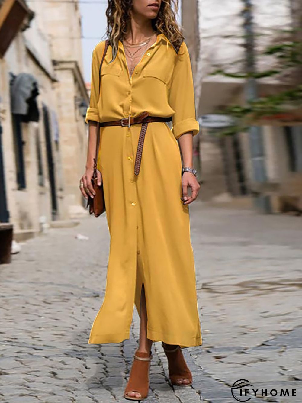 Women Summer Date  3/4 Sleeve Paneled Fall Linen Dress | IFYHOME