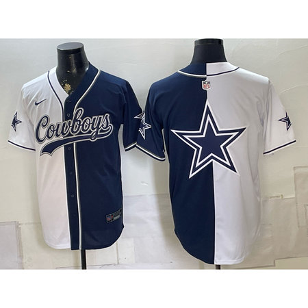Men's Dallas Cowboys Navy Split Cool Base Stitched Baseball Jersey 8ZPW