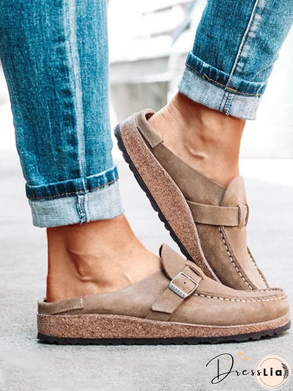 Women Soft Sole Casual Comfy Leather Slip On Sandals