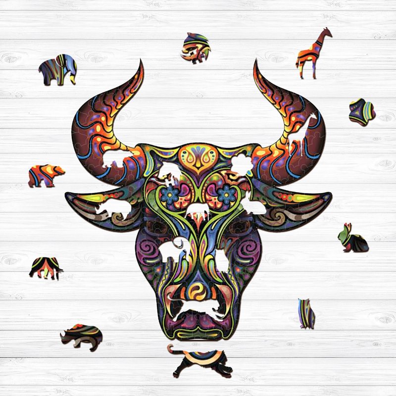 Ericpuzzle™ Ericpuzzle™ Painted Bull Head Wooden  Puzzle