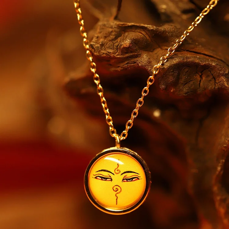 Thangka Buddha Manjushri's Gaze: Crystal-Encrusted Wisdom Eye Pendant Necklace