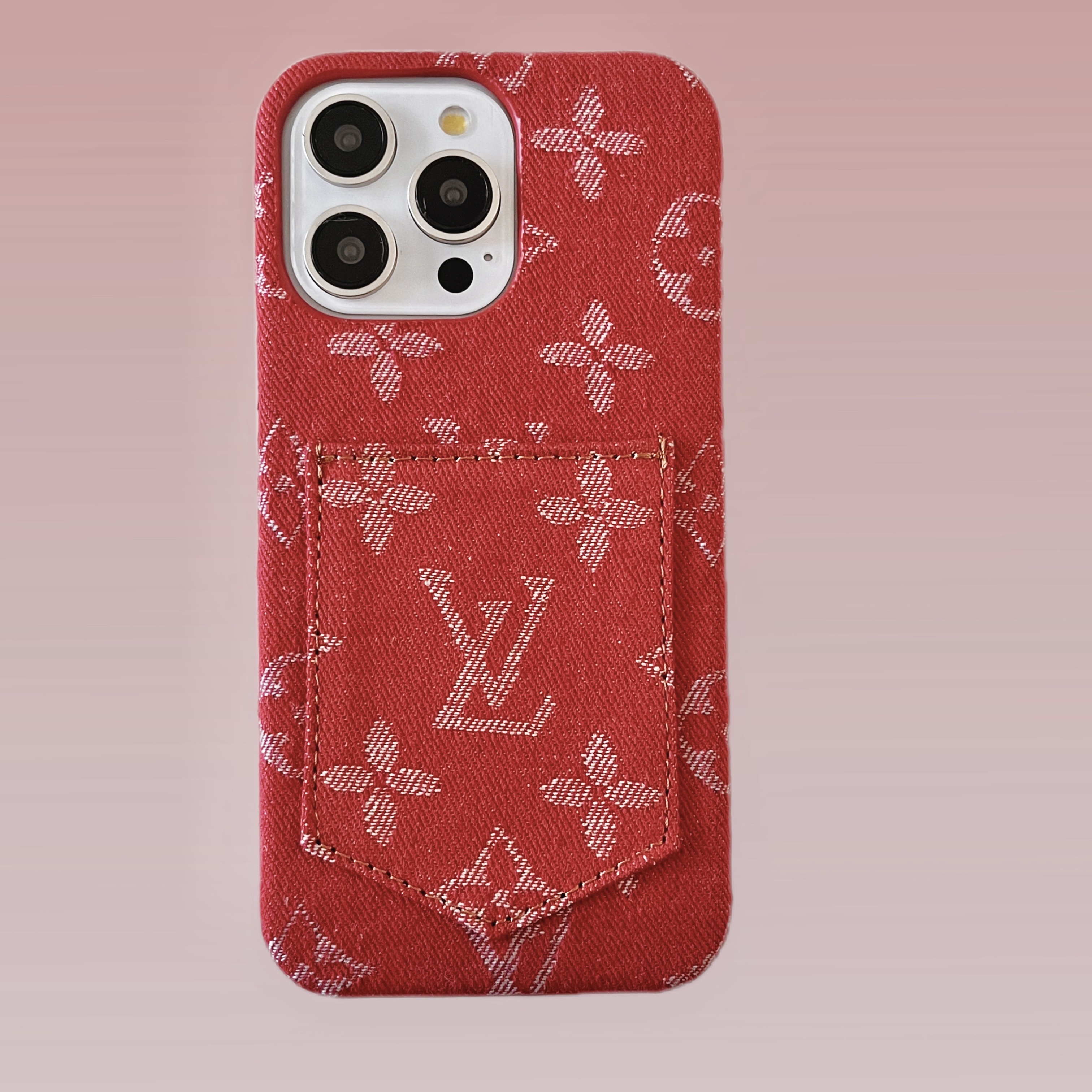 Denim Canvas LV Back Card Slot Apple iPhone Case