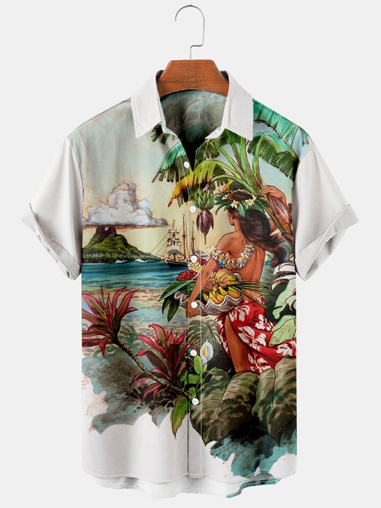 Men's Hawaiian Beauty Print Short Sleeve Shirt