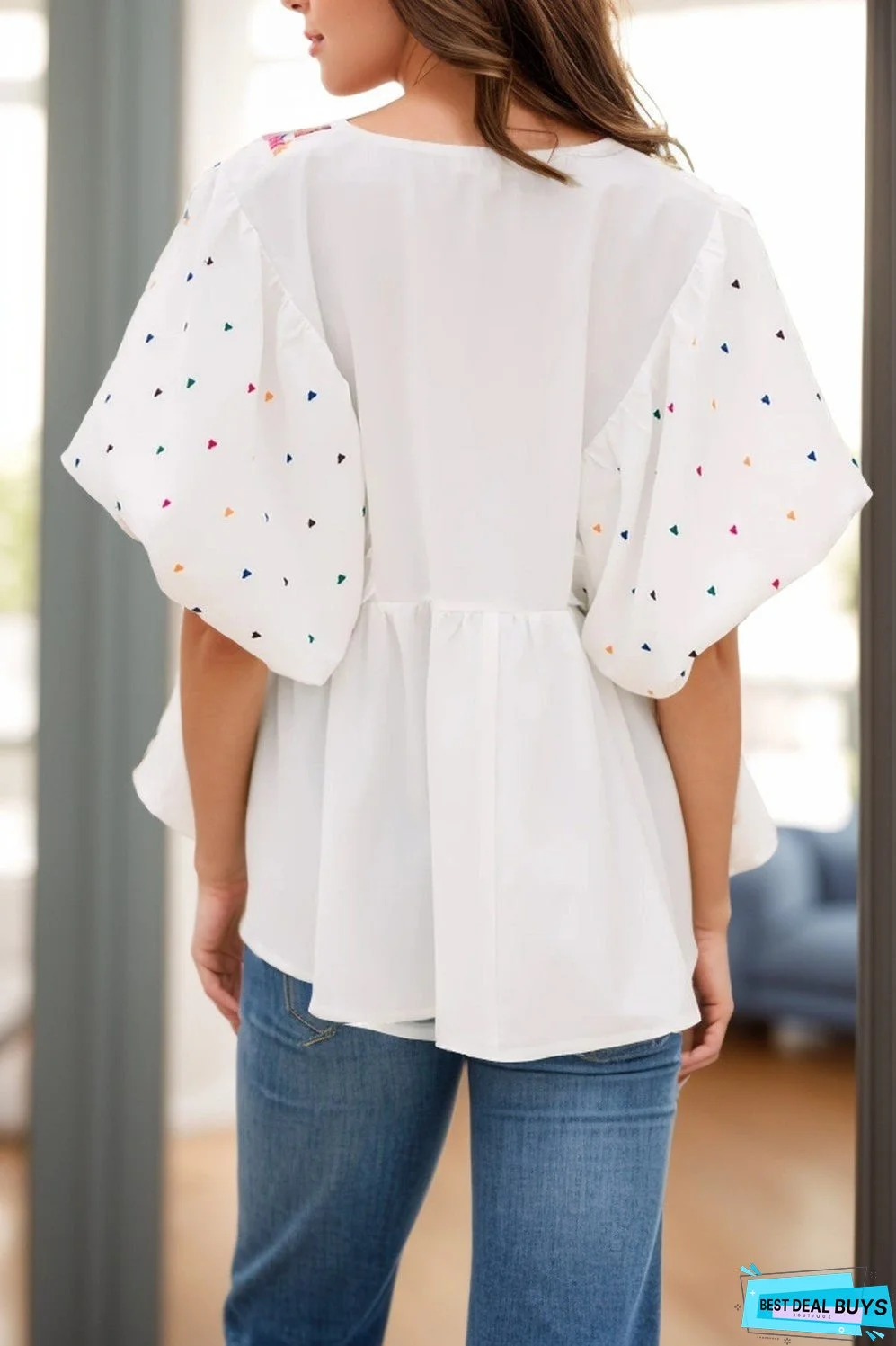 Printed V-Neck Puff Sleeve Blouse