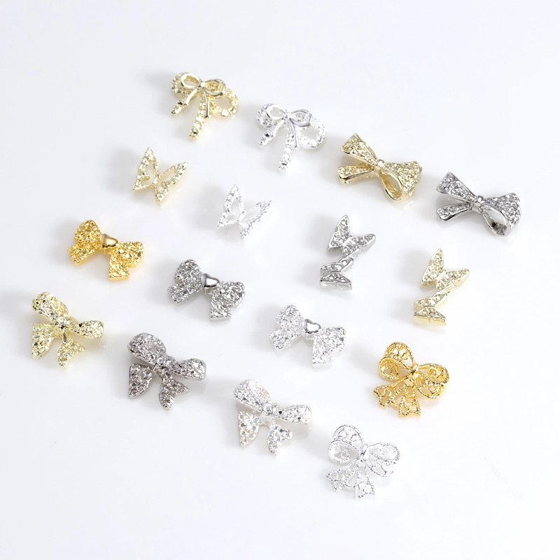 Lz Japanese Internet Celebrant Hot Manicure Diamond Bow Three-dimensional Metal Gold And Silver Super Flash Nail Jewelry Bow Tie