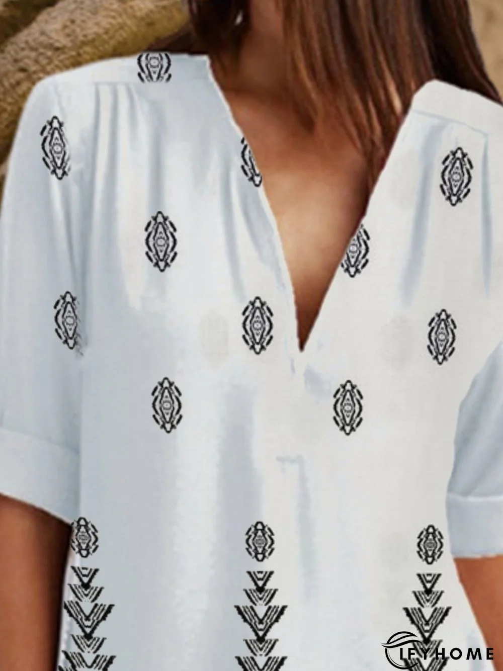 V Neck Simple Long Sleeve Tunic Top | IFYHOME