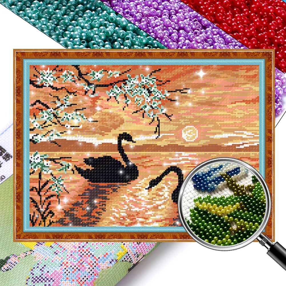 [Bead Embroidery] - 9CT Full Stamped Cross Stitch - Swan Lake (50*36CM)