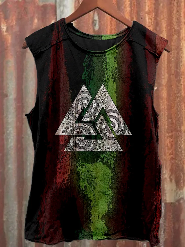 Comstylish Men's Viking Valknut Pattern Crew Neck Tank Top